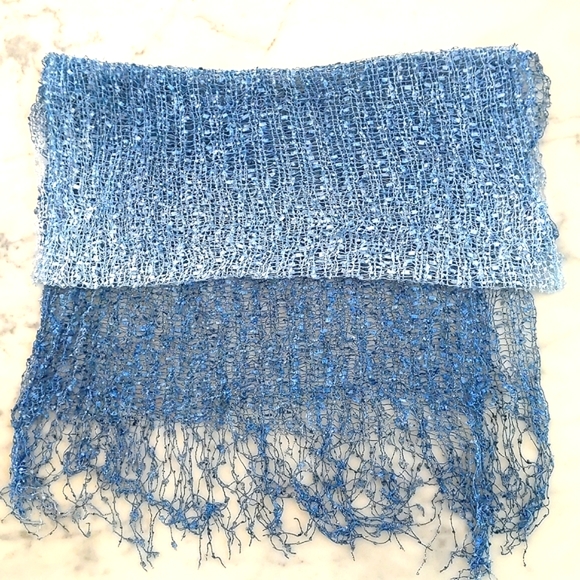 NWOT. Large crochet scarf/wrap with multi shades of blue and special yarn. - Picture 2 of 5